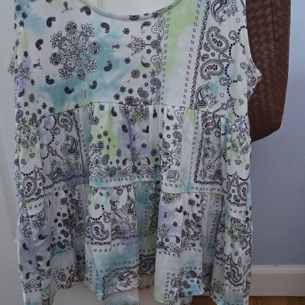 Green and Blue Tiered Babydoll Style Top
